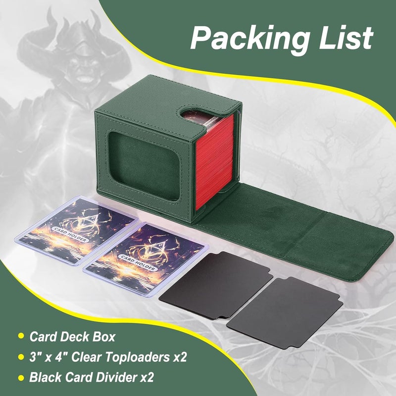 Stepane MTG Deck Box, Double Display Window MTG, Commander Deck Box Fits 120+ Single Sleeved Cards, PU Leather Magnetic Closure Card Box with 2 Dividers&2 Toploaders for TCG, CCG, Green - Image 4